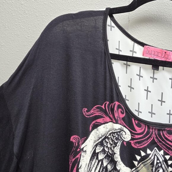 Sugar High Shirt Womens 3X Black Dolman Winged Fleur-de-Lis Cross Back Made USA - Picture 3 of 10